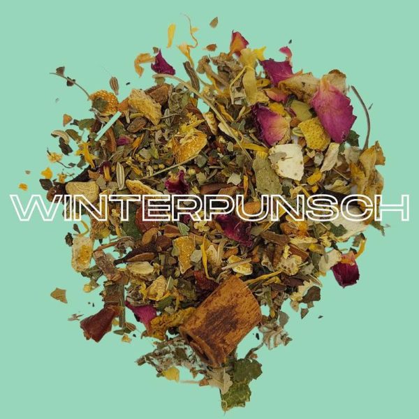 Teemischung Winterpunsch Aufschrift und Zutaten.