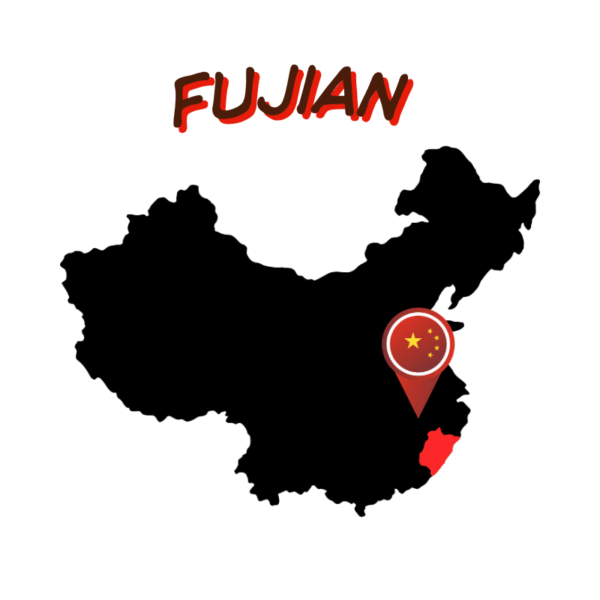 Jasmin Dragon Pearls stammen aus der chinesischen Provinz Fujian - Einzeichnung Karte